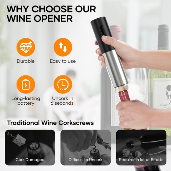 Electric Wine Bottle Opener Rechargeable Cordless Automatic Corkscrew Opener - Picture 6 of 8